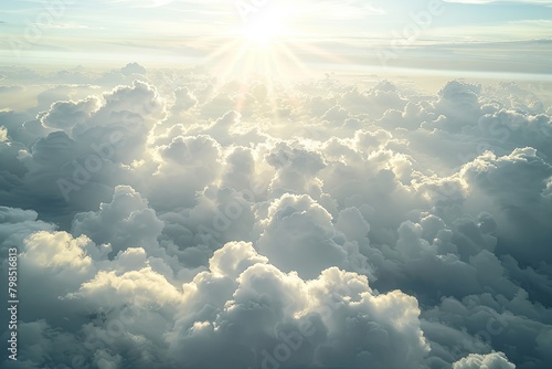 Sky Beauty: High Clouds and Sunlight Mixture - View from Airplane in Morning Sky