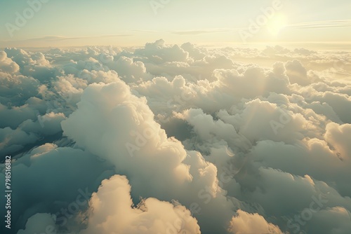 Tranquil Morning Sky: High View with Soft Light, White Clouds, and Clear Sunlight