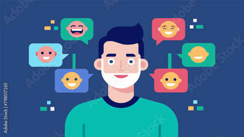 An app that uses facial recognition technology to translate facial expressions into words allowing nonverbal individuals to communicate through. Vector illustration