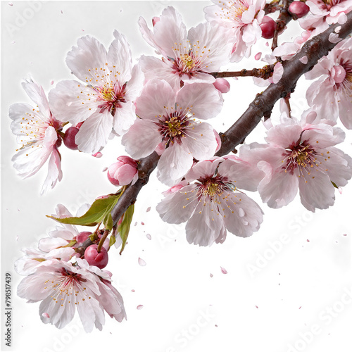 Cherry Tree delicate pink and white blossoms covering the branches petals falling softly Prunus avium photo