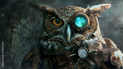 Captivating Steampunk Owl Hybrid with Mechanical Features and Antique Watchmaker Aesthetic photo