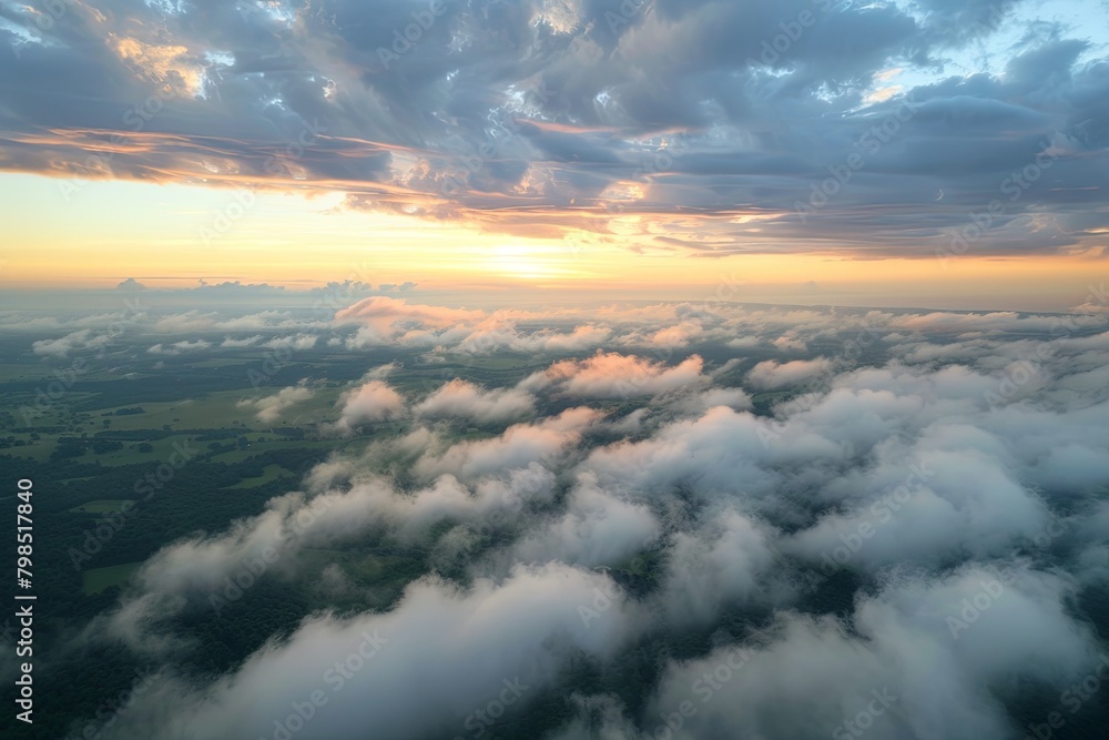 Morning Splendor: Heavenly Cloudscape Sunrise Over Soft Sky from High-Altitude Plane Morning Splendor: Heavenly Cloudscape Sunrise Over Soft Sky from High-Altitude Plane