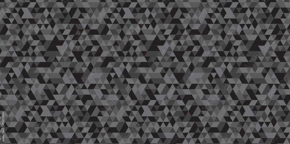 Abstract geometric black and gray background seamless mosaic and low polygon triangle texture wallpaper. Triangle shape retro wall grid pattern geometric ornament tile vector square element. Abstract geometric black and gray background seamless mosaic and low polygon triangle texture wallpaper. Triangle shape retro wall grid pattern geometric ornament tile vector square element.