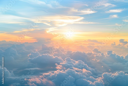 Morning Heavenly Cloudscape: White Clouds, Peaceful Landscape