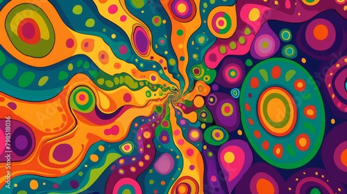 1970s psychedelic poster background, retro, vintage, hippie, colorful, 16:9