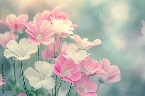 Vintage Spring Nature Background with Pink and White Flowers © Michael