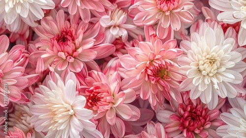 There are many flowers in the image. They are mostly pink and white. The flowers are arranged in a circular pattern.