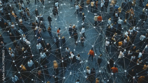 Aerial view of a crowd with a network of connections, generative ai hyper realistic  photo