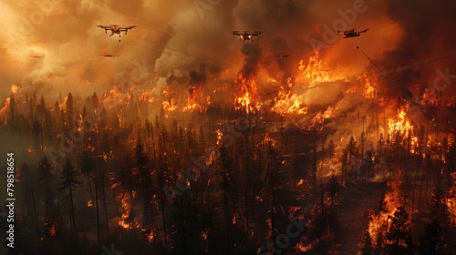 Advanced Aerial Firefighting Drones Deployed to Combat Wildfire in Vast Forested Area photo