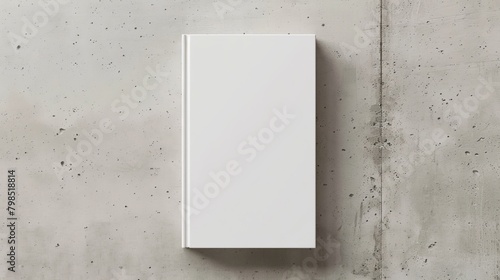book mockup of a thin closed paperback, shown from above with a white cover, neutral background, 16:9 photo