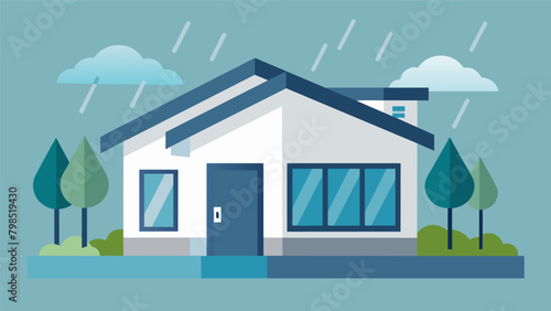 A modern home with sleek minimalist rain gutters specifically designed to collect rainwater for household use.