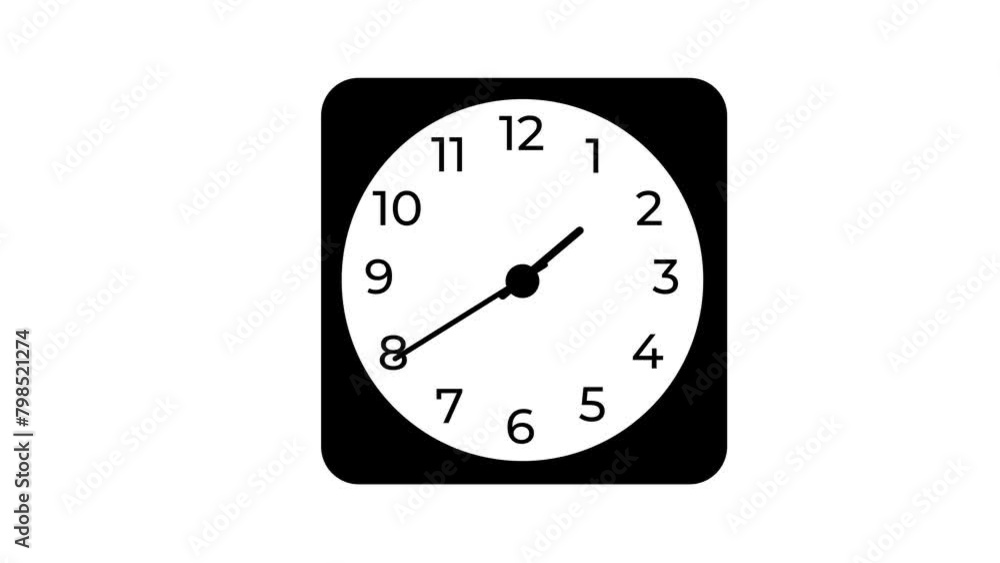 Animation of Clock Icon for time display Black White background Animation of Clock Icon for time display Black White background