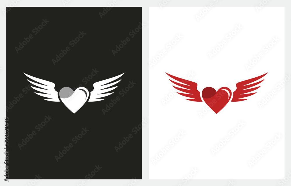 Fototapeta premium Heart Love Wing Angel logo design icon vector
