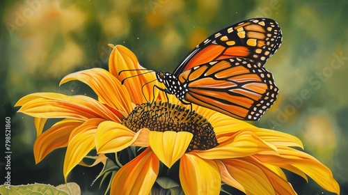 A monarch butterfly is perched on a bright orange flower.