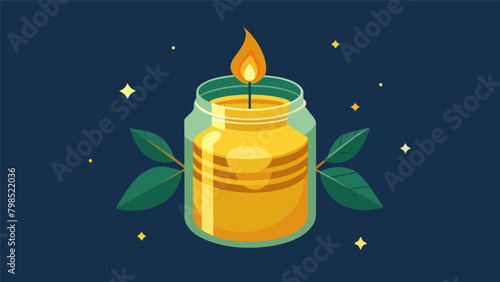 A handmade beeswax candle in a recycled glass jar providing a cozy and ecofriendly atmosphere.