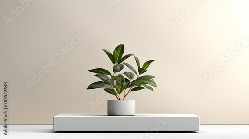 podium design for product display or product stand with leaf ornaments and minimalist background