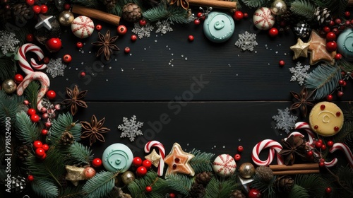 Wallpaper Mural happy Christmas background with the concept of plants and Christmas ornaments on a black background Torontodigital.ca