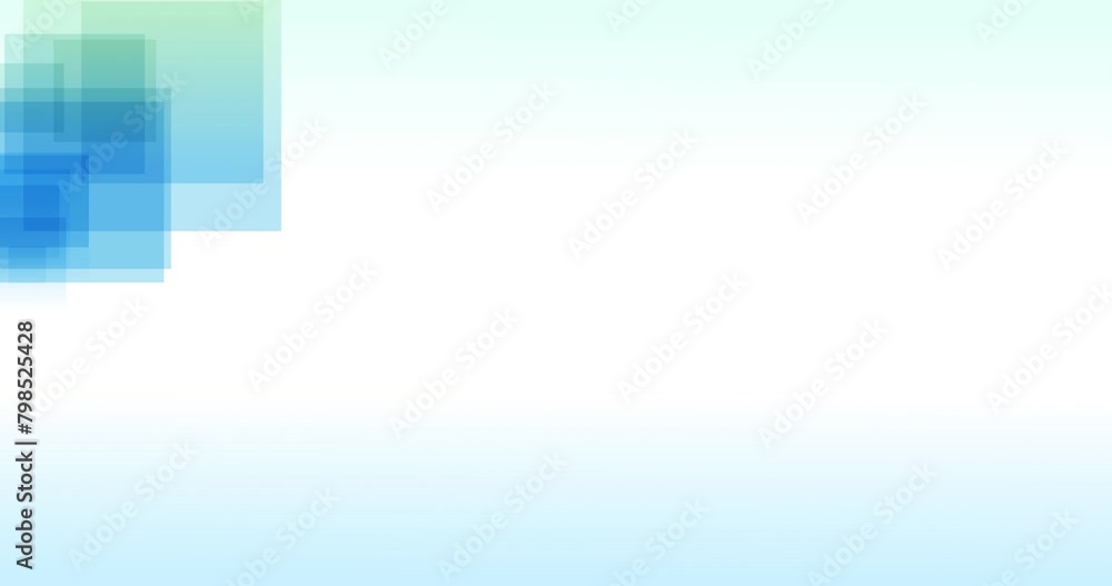Loop animation of transparent blue-green squares on the top left side of a white background with space for text. Suitable as a background for opening titles or presentations. UHD 4K 4096x2160 video Loop animation of transparent blue-green squares on the top left side of a white background with space for text. Suitable as a background for opening titles or presentations. UHD 4K 4096x2160 video