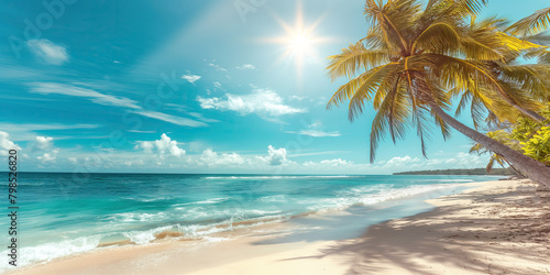 Sunny Tropical Beach with Palm Trees