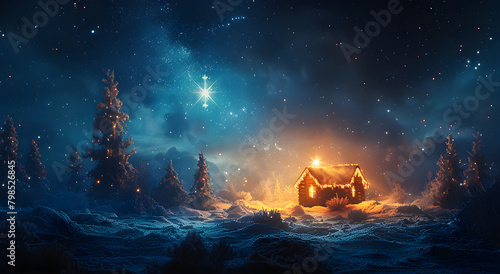 The image depicts the shining star over the manger of Christmas of Jesus Christ, representing the religious concept. photo
