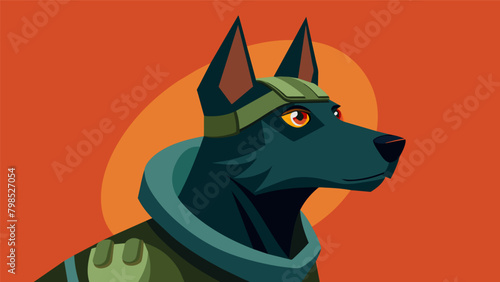 Eyes and Ears on the Ground A depiction of a war dog on alert listening intently and sniffing for any potential threats serving as the eyes and ears. Vector illustration