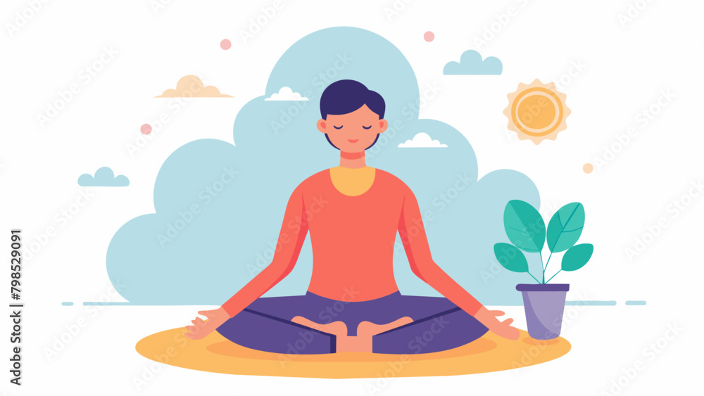 During a particularly stressful day a person with multiple sclerosis takes a break to practice a brief mindfulness meditation scanning their body for. Vector illustration