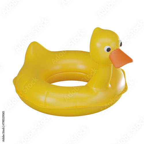 Summer Beach Holiday with Inflatable Duck Swimming Ring Icon. 3D Render