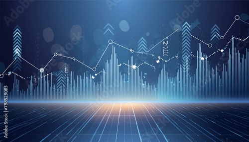 data concept with digital financial chart graphs, perspective view of stock market growth,diagrams, indicators on dark blue blurry background, business investing, background, Ai Generate