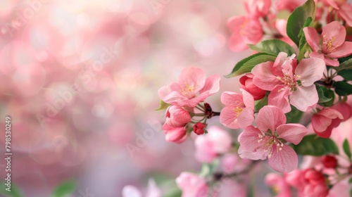 Cherry blossoms in full bloom. Wallpaper.Horizontal banner with sakura flowers of pink color on pink backdrop