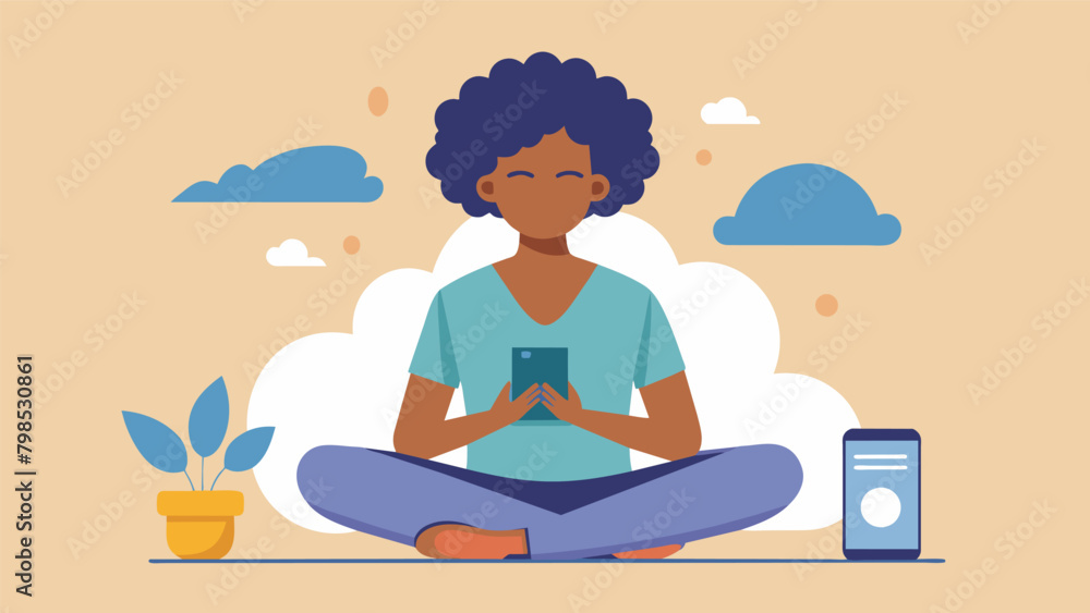 A person recording themselves practicing breathing and relaxation techniques on their phone using it as a tool for selfcare and managing anxious. Vector illustration
