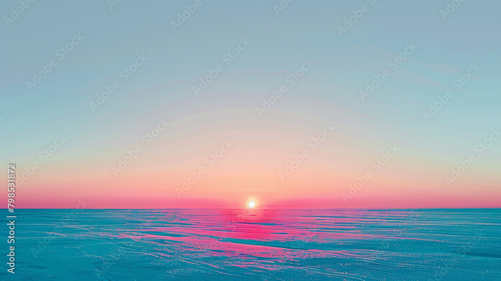 A sunset scene with warm pink tones melting into the cool embrace of rich blue, painting the horizon in pastel shades