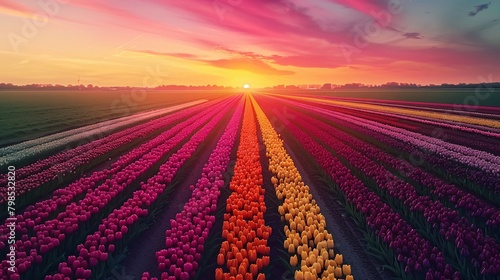Tulip field at sunset.
