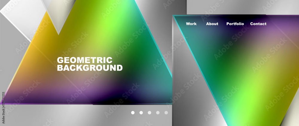 Metal triangles with colorful bright triangles. Geometric modern minimalist design template