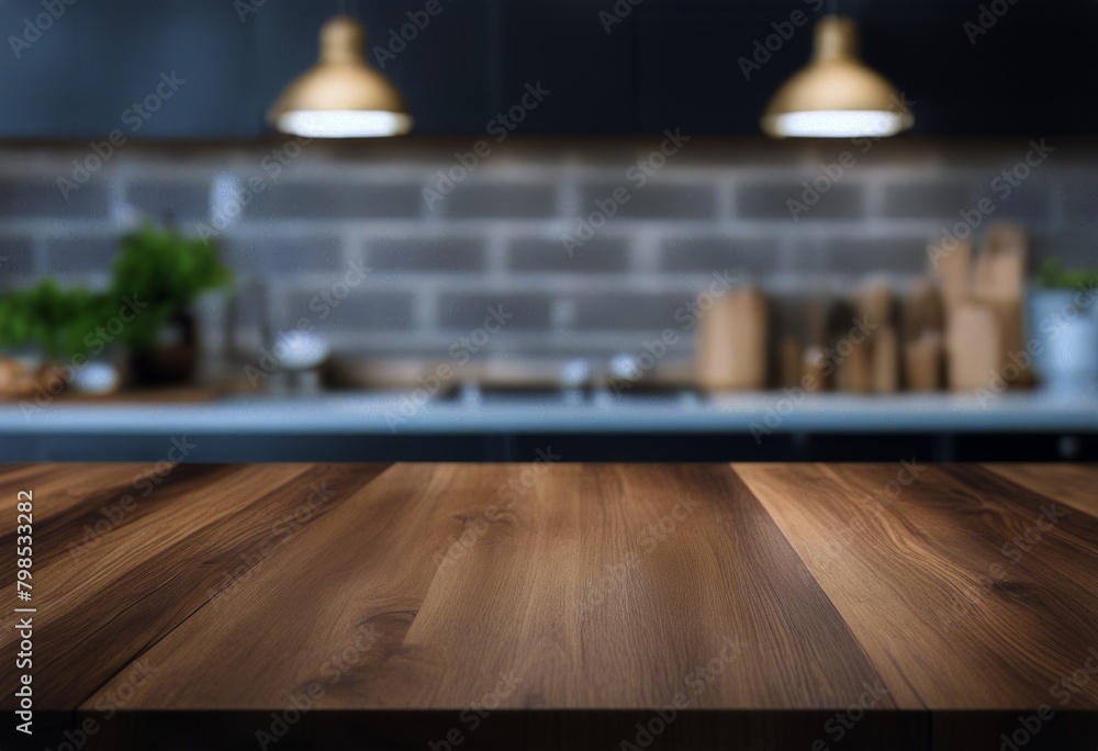 blur kitchen empty background table top table Wood wooden