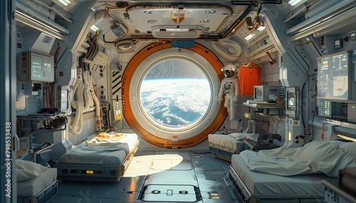 Fototapeta Naklejka Na Ścianę i Meble -  Shuttle Crew Activities, Capture the daily routines and tasks of astronauts inside the space shuttle