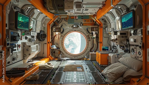 Fototapeta Naklejka Na Ścianę i Meble -  Shuttle Crew Activities, Capture the daily routines and tasks of astronauts inside the space shuttle