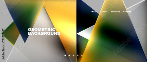 Metal triangles with colorful bright triangles. Geometric modern minimalist design template