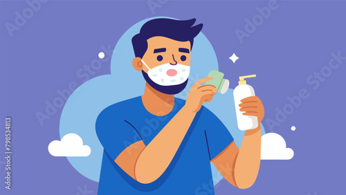 Once the mask is removed and his pores are thoroughly cleansed he applies a soothing cooling gel moisturizer gently patting it into his skin to help.