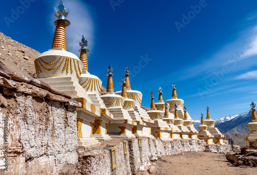 Large stupas in the Indian city of Basgo near Leh in the Ladakh region