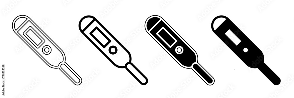 Black and white illustration of a termometer. Termometer icon collection with line. Stock vector illustration. Black and white illustration of a termometer. Termometer icon collection with line. Stock vector illustration.