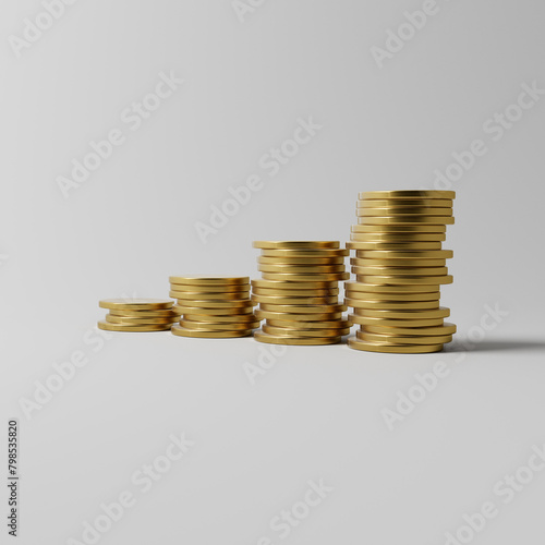 Stacking coins with a graph of profit on white background studio shot 3d rendering	
