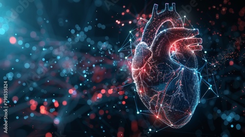 A heart-shaped network of lines and nodes, symbolizing the complex interconnectedness of the cardiovascular system. 