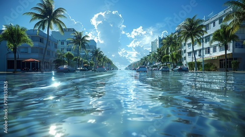 Miami Beach Flooded: Ocean Water Encroaching onto Ocean Drive, Streets Turned into Rivers - Natural Disaster Photography photo