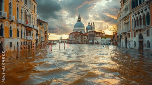 Venice, Italy - Historic City Flooded with Water Reaching Windows of Ancient Buildings photo