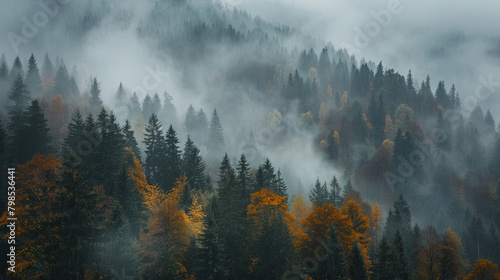 Moody Nature autumn, scarry and foggy mountains photo