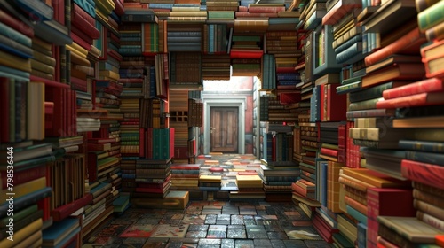A library built entirely from massive, colorful blocks, each one a portal to a fantastical world or story. 