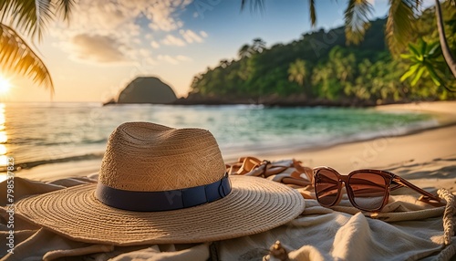   Escape to Paradise  Sunbathing Essentials on a Tropical Shore hat  beach  summer  sea  sand  vacation  travel  sun  woman  water 