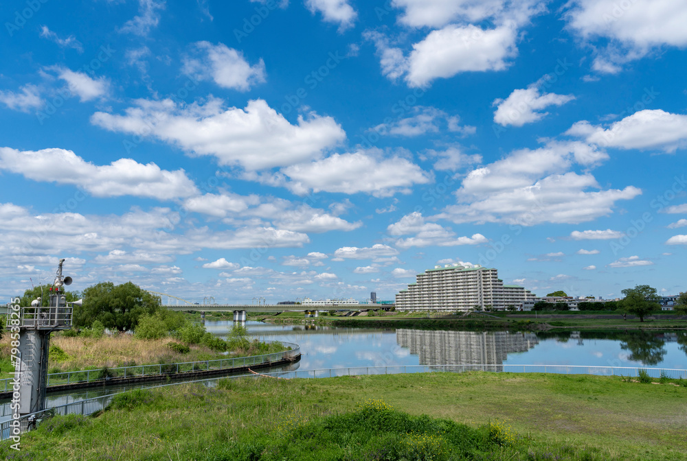 Fototapeta premium 登戸，和泉多摩川からの多摩川の風景