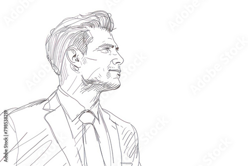 line drawing of businessman. Isolated on white background as business success concept.