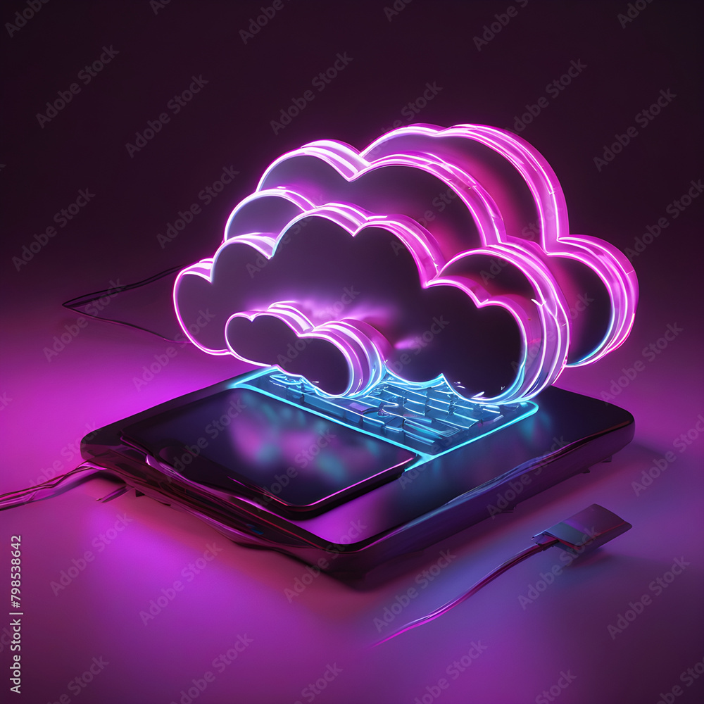 cloud computing concept with laptop - obrazy, fototapety, plakaty 